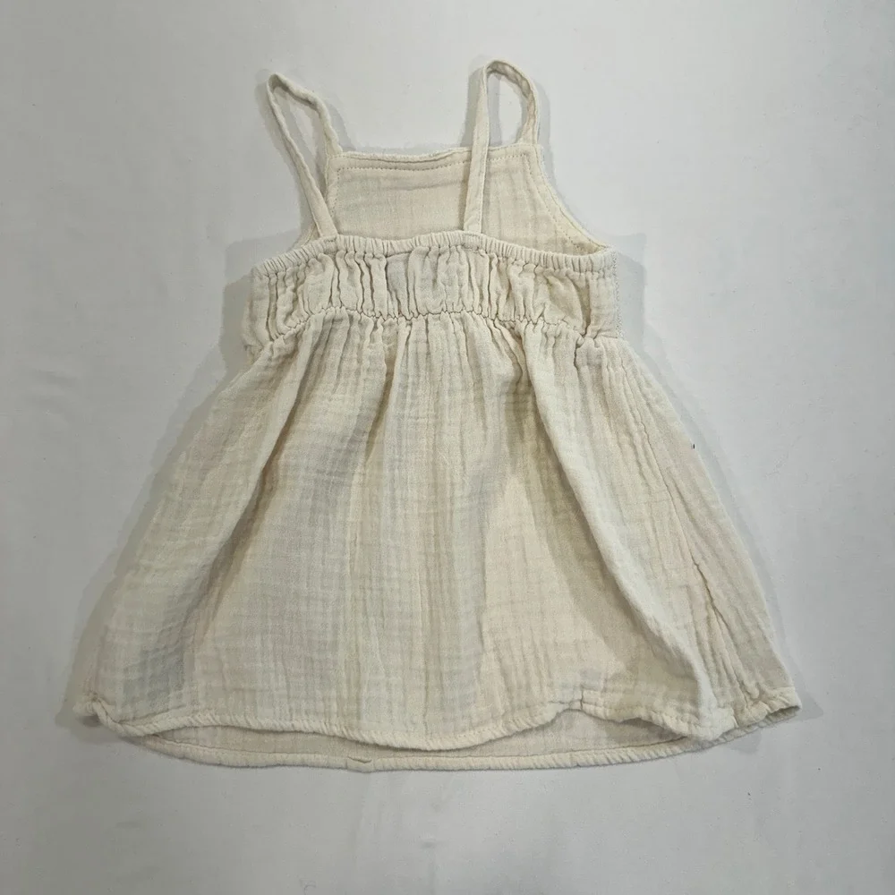 Old Navy Sunflower Gauze Dress Baby Girl 6-12M Cream Smocked Back | Cottagecore